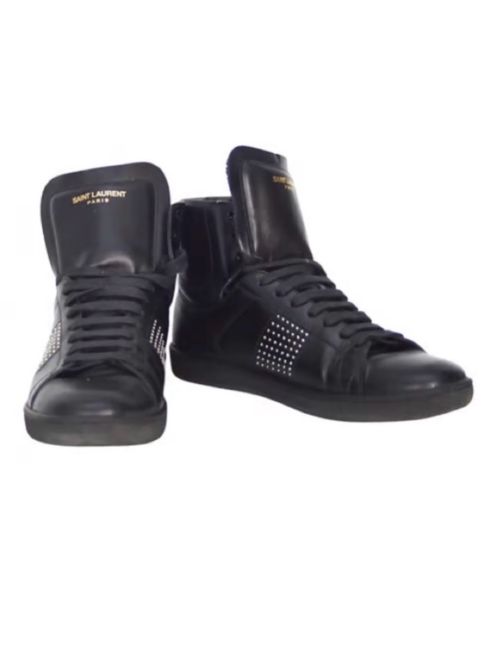 Saint Laurent Black Leather High-Top Sneakers with Stud Detail